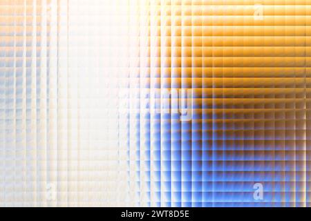 Una metaversa digitale presenta uno sfondo pieno di linee blu e gialle intersecanti che creano un motivo astratto. Foto Stock