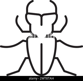 Icona Beetle. Simbolo nero di insetto con linea sottile Illustrazione Vettoriale