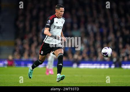 Sasa Lukic del Fulham in azione durante la partita di Premier League al Craven Cottage, Londra. Data foto: Sabato 16 marzo 2024. Foto Stock