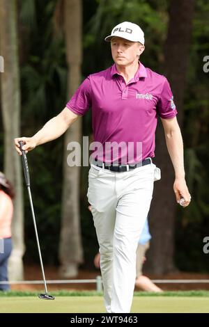 Ponte Vedra, Florida, Stati Uniti. 16 marzo 2024. Mackenzie Hughes nella 6a buca durante il terzo round del PLAYERS Championship al TPC Sawgrass di Ponte Vedra, FL. Gray Siegel/CSM/Alamy Live News Foto Stock