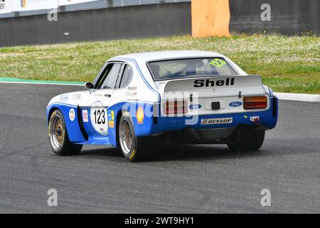 Scarperia, 2 aprile 2023: Ford Capri RS 3100 Colonia 1975 in azione durante il Mugello Classic 2023 sul circuito del Mugello in Italia. Foto Stock