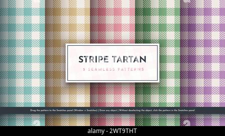 Impostare 5 motivo al tartano senza cuciture. Struttura scozzese tradizionale. Tessuto alla moda. Sfondo tessile Illustrazione Vettoriale