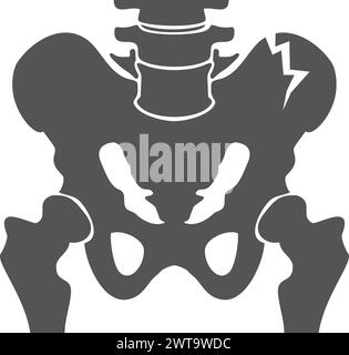 Icona nera crack pelvi umana. Illustrazione relativa a lesioni Illustrazione Vettoriale