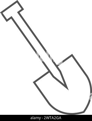 Icona della linea della pala. Simbolo attrezzo di scavo per terra Illustrazione Vettoriale
