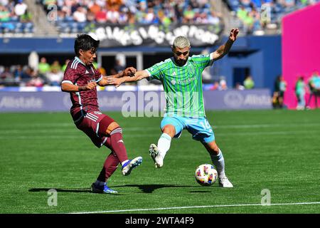 016 marzo 2024: Il centrocampista dei Seattle Sounders Alex Roldan (16) durante la partita di calcio della MLS tra i Seattle Sounders e i Colorado Rapids a Seattle, Washington. Steve Faber/CSM Foto Stock
