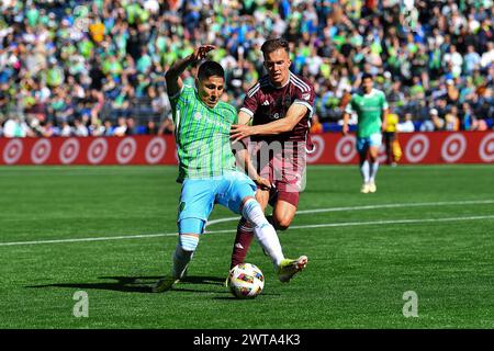 016 marzo 2024: Attaccante dei Seattle Sounders RaÃºl RuidÃ-az (9) durante la partita di calcio MLS tra Seattle Sounders e Colorado Rapids a Seattle, Washington. Steve Faber/CSM Foto Stock