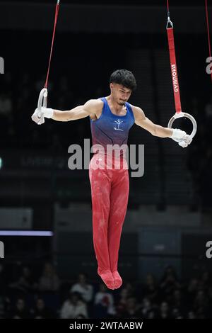 Liverpool, Regno Unito. 16 marzo 2024. 2024 Gymnastics British Championships - LIVERPOOL, INGHILTERRA - 16 MARZO: Jake Jarman il terzo giorno dei 2024 Gymnastics British Championships alla M&S Bank Arena il 16 marzo 2024 a Liverpool, Inghilterra. Foto Alan Edwards credito: ALAN EDWARDS/Alamy Live News Foto Stock