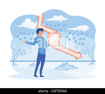 Il concetto di tempesta finanziaria della recessione, la recessione dell'economia mondiale e il rischio di collasso del mercato globale. Problemi di perdita di fallimento aziendale e crollo del mercato azionario Illustrazione Vettoriale