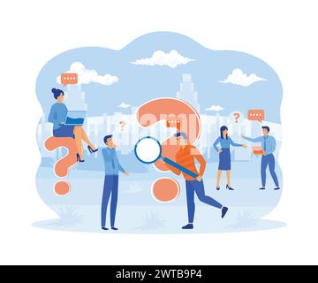Punto interrogativo. Uomini d'affari che fanno domande su un enorme punto interrogativo. per banner web, infografiche e siti web per dispositivi mobili. flat vector modern illustra Illustrazione Vettoriale