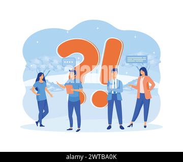 FAQ, persone che fanno domande, uomini e donne domande e risposte, concetto di piattaforma di comunicazione Internet. illustrazione moderna vettoriale piatta Illustrazione Vettoriale