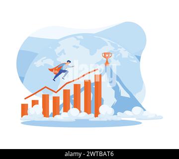 Concetto di business di successo. Le idee per banner danno vita al successo. Uomo d'affari che salta dal grafico al goal. illustrazione moderna vettoriale piatta Illustrazione Vettoriale