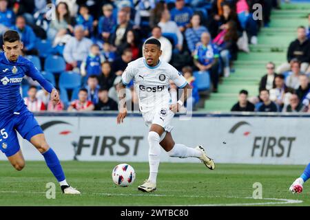 Getafe, Spagna. 16 marzo 2024. Savio (Girona) calcio: Partita spagnola "LaLiga EA Sports" tra Getafe CF 1-0 Girona FC all'Estadio Coliseum Getafe, Spagna. Crediti: Mutsu Kawamori/AFLO/Alamy Live News Foto Stock