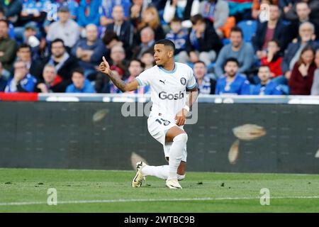 Getafe, Spagna. 16 marzo 2024. Savio (Girona) calcio: Partita spagnola "LaLiga EA Sports" tra Getafe CF 1-0 Girona FC all'Estadio Coliseum Getafe, Spagna. Crediti: Mutsu Kawamori/AFLO/Alamy Live News Foto Stock