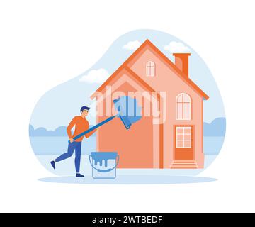 Metafore di manutenzione e miglioramento della casa. Servizi di verniciatura. illustrazione moderna vettoriale piatta Illustrazione Vettoriale