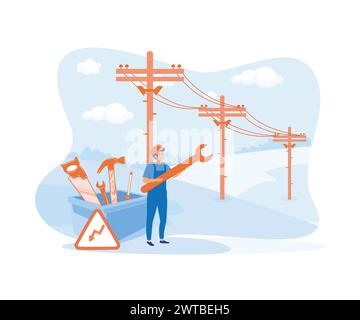 Metafore di manutenzione e miglioramento della casa. Servizi per elettricisti. illustrazione moderna vettoriale piatta Illustrazione Vettoriale