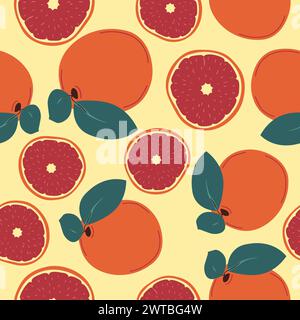 Affettare e tagliare la frutta matura intera con un motivo a foglie Illustrazione Vettoriale