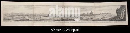 Roma, 1642. Silvestre, Israël, 1621-1691, incisore. 1642 il grande panorama visto da un punto panoramico oltre le mura è su disegno di L. de Lincler. La leggenda identifica 44 siti, tra cui Piazza del popolo, Villa Borghese, Villa Medici, SS. Trinità dei monti, Basilica SS. Ambrogio e Carlo, Palazzo Barberini, Castel Sant'Angelo, S. Andrea della Valle e la Basilica di San Pietro Rif.: Faucheux 28. Anna Laetitia Pecci-Blunt collezionò stampe, pubblicò opere, disegni e dipinti tematicamente incentrati sulla città di Roma. La sua collezione comprendeva vedute, piani, mappe di Roma e DIPI Foto Stock
