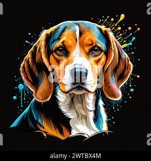 Un'affascinante opera d'arte con un animale di colore neon su uno sfondo scuro, accentuata da spruzzi di colori vivaci che donano maestosità Foto Stock