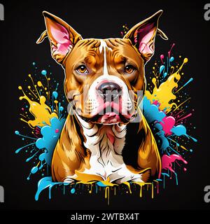 Un'affascinante opera d'arte con un animale di colore neon su uno sfondo scuro, accentuata da spruzzi di colori vivaci che donano maestosità Foto Stock