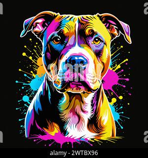 Un'affascinante opera d'arte con un animale di colore neon su uno sfondo scuro, accentuata da spruzzi di colori vivaci che donano maestosità Foto Stock