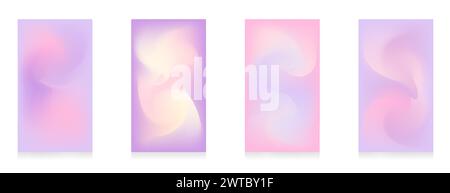 Set di gradienti pastello verticali per le storie dei social media. Sfondo dinamico con consistenza liquida sfocata. Rosa, beige, viola. Illustrazione vettoriale Illustrazione Vettoriale