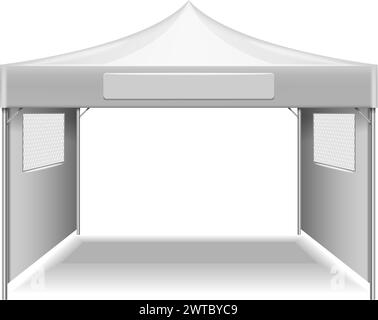 Mockup per tende da esterno con realistico tessuto bianco bianco bianco Illustrazione Vettoriale