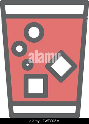 Bere un bicchiere con cubetti di ghiaccio. Icona di succo freddo o bicarbonato Illustrazione Vettoriale