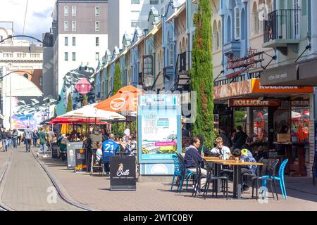 Architettura in stile missione spagnola, New Regent Street, Christchurch Central, Christchurch, Canterbury, nuova Zelanda Foto Stock