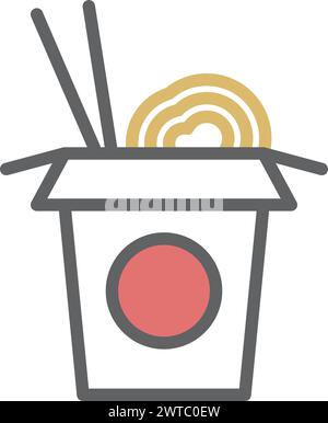 Spaghetti asiatici in scatola di carta da asporto. Icona del fast food Illustrazione Vettoriale