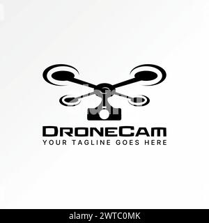 Design del logo concept grafico creativo, stock vettoriale astratto di alta qualità, video con videocamera a droni volante, elevazione elevata. Monitoraggio dello scatto con vista spia correlata Illustrazione Vettoriale