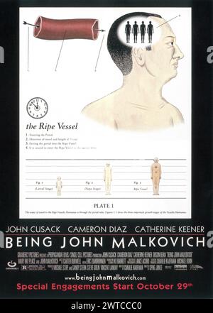 1999: Poster cinematografico di John Malkovich, diretto da Spike Jonze e scritto da Charlie Kaufman Foto Stock
