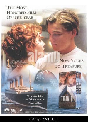 1998 pubblicità TITANIC, uscita videocassette VHS, Leonardo di Caprio, Kate Winslet, Foto Stock