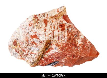campione di ritaglio minerale jasper rosso grezzo naturale su sfondo bianco Foto Stock