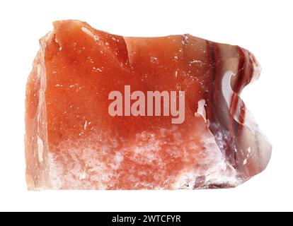 campione di ritaglio minerale di calcedonia carneliana grezza naturale su sfondo bianco Foto Stock