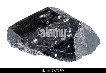 campione di melanite e radite grezze naturali con ritaglio in cristallo di granato nero su sfondo bianco Foto Stock