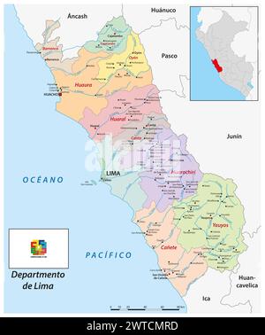 Mappa vettoriale amministrativa della regione peruviana Lima Foto Stock