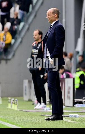 Torino, Italia. 16 marzo 2024. L'allenatore della Juventus Massimiliano Allegri durante la partita di calcio di serie A tra Juventus e Genova allo Stadio Allianz di Torino - domenica 17 marzo 2024. Sport - calcio . (Foto di Marco Alpozzi/Lapresse) credito: LaPresse/Alamy Live News Foto Stock