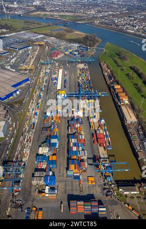 Luftbild, logport i, Containerhafen, Duisburg Hafen D3T Duisburg Trimodal Terminal, AutomobilLogistik, Friemersheim, Duisburg, Ruhrgebiet, Nordrhein-Westfalen, Deutschland, Duisburg-S ACHTUNGxMINDESTHONORARx60xEURO *** Vista aerea, logport i, container port, Duisburg Port D3T Duisburg Trimodal Terminal, logistica automobilistica, Friemersheim, Duisburg, Ruhr area, Renania settentrionale-Vestfalia, Germania, Duisburg S ACHTUNGxMINDESTHONORARx60xEURO Foto Stock