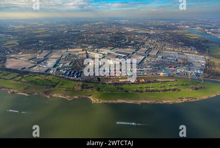 Luftbild, logport i, Containerhafen, Duisburg Hafen D3T Duisburg Trimodal Terminal, AutomobilLogistik, Friemersheim, Duisburg, Ruhrgebiet, Nordrhein-Westfalen, Deutschland, Duisburg-S ACHTUNGxMINDESTHONORARx60xEURO *** Vista aerea, logport i, container port, Duisburg Port D3T Duisburg Trimodal Terminal, logistica automobilistica, Friemersheim, Duisburg, Ruhr area, Renania settentrionale-Vestfalia, Germania, Duisburg S ACHTUNGxMINDESTHONORARx60xEURO Foto Stock