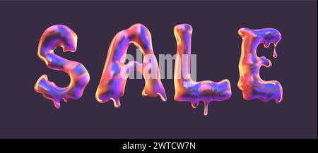 Vendita. Lettere del gradiente volumetrico, iscrizione. Pallone aerato e iridescente, Melty Metallic. Per logo, packaging, materiali promozionali e Web b Illustrazione Vettoriale