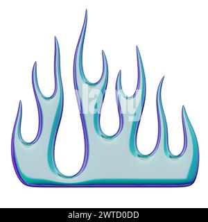 Fiamma 3D. Elemento Y2K alla moda. Colorata e iridescente forma fuoco fiammeggiante con effetto gradiente lucido. Rendering 3D. Illustrazione isolata. Foto Stock