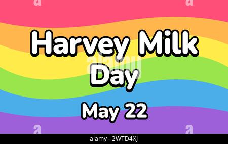 Banner Harvey Milk Day sullo sfondo della bandiera arcobaleno. Illustrazione banner vettoriale. Illustrazione Vettoriale
