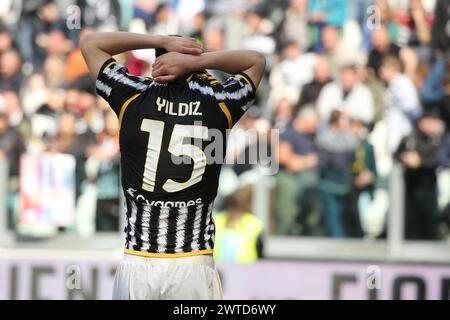 Torino, Italia. 17 marzo 2024. Kenan Yildiz (Juventus FC) deluso durante Juventus FC vs Genoa CFC, partita di calcio italiano di serie A A Torino, 17 marzo 2024 Credit: Independent Photo Agency/Alamy Live News Foto Stock