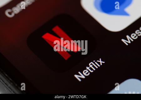 Icona dell'app Netflix sul telefono cellulare Foto Stock