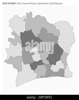 Mappa della pianura della Costa d'Avorio. Dettagli di alto livello. Stile delle aree solide. Forma della Costa d'Avorio. Illustrazione vettoriale. Illustrazione Vettoriale