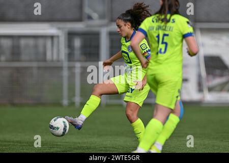 Aalter, Belgio. 16 marzo 2024. Nia Elyn (4) di AA Gent nella foto durante una partita di calcio femminile tra Club Brugge Dames YLA e AA Gent Ladies nella semifinale della stagione 2023 - 2024 dell'edizione belga della Coppa delle donne, domenica 16 marzo 2024 ad Aalter, BELGIO. Crediti: Sportpix/Alamy Live News Foto Stock