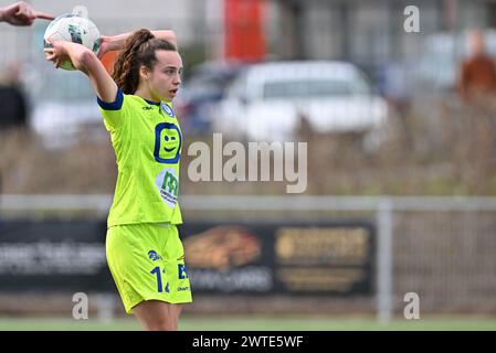 Aalter, Belgio. 16 marzo 2024. Jasmien Mathys (12) di AA Gent nella foto durante una partita di calcio femminile tra Club Brugge Dames YLA e AA Gent Ladies nella semifinale della stagione 2023 - 2024 dell'edizione belga della Coppa delle donne, domenica 16 marzo 2024 ad Aalter, BELGIO. Crediti: Sportpix/Alamy Live News Foto Stock