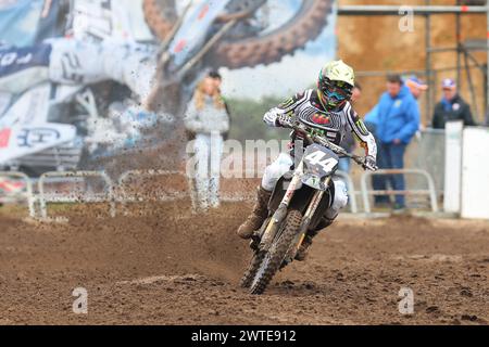 HARFSEN, PAESI BASSI - 17 MARZO: Rick Elzinga NED Yamaha Factory Racing MX2 durante la prima manche 250cc al primo round del Masters of M olandese Foto Stock