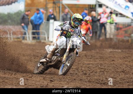 HARFSEN, PAESI BASSI - 17 MARZO: Rick Elzinga NED Yamaha Factory Racing MX2 durante la prima manche 250cc al primo round del Masters of M olandese Foto Stock