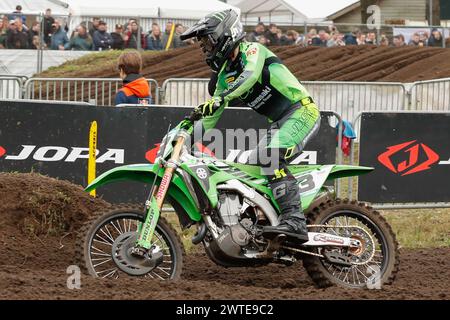 HARFSEN, PAESI BASSI - 17 MARZO: Romain Febvre fra Kawasaki Kawasaki Racing Team MXGP durante la 1a manche 500cc al primo round del Masters olandese Foto Stock